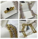 Female Snake Pattern Messenger Bag Skull Knucklebox Lock Flap Handbag Purse