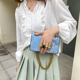 Female Snake Pattern Messenger Bag Skull Knucklebox Lock Flap Handbag Purse