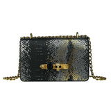 Female Snake Pattern Messenger Bag Skull Knucklebox Lock Flap Handbag Purse