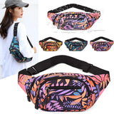 Leaf Printed Waist Bags Large Capacity Fanny Pack Canvas Travel Banana Bag