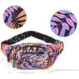 Leaf Printed Waist Bags Large Capacity Fanny Pack Canvas Travel Banana Bag
