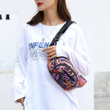 Leaf Printed Waist Bags Large Capacity Fanny Pack Canvas Travel Banana Bag