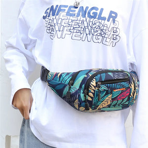 Leaf Printed Waist Bags Large Capacity Fanny Pack Men's Belt Bag