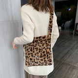 Leopard Plush Shoulder Bags for Women's Vintage Handbags