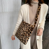 Leopard Plush Shoulder Bags for Women's Vintage Handbags