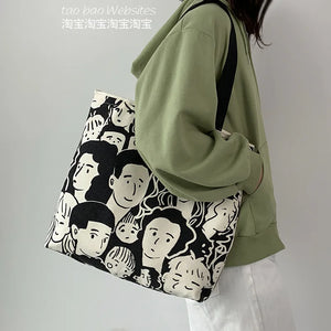 Canvas Shoulder Bag Large Capacity Lazy Style Women's Tote