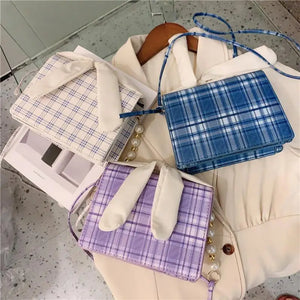 Women Messenger Bags Mini Bag PU Leather Small Square Bag Checkered Shoulder Bag