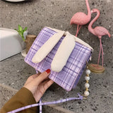 Women Messenger Bags Mini Bag PU Leather Small Square Bag Checkered Shoulder Bag