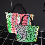 Women Geometric Handbag Hologram Laser Tote Luminous Bag