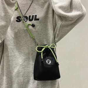 Unique Drawstring Bucket Bag Light Casual Shoulder Bag Mini Phone Bag