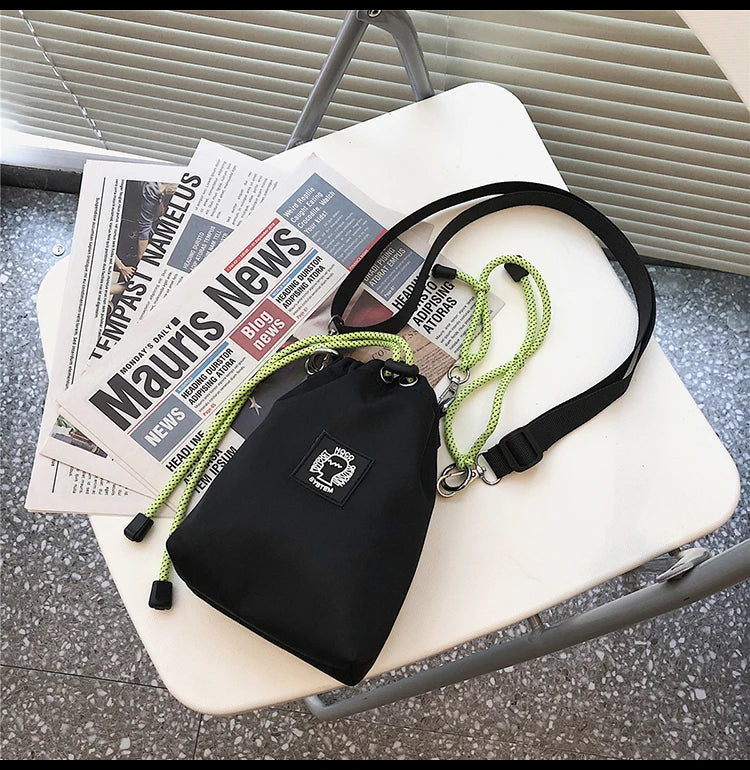 Unique Drawstring Bucket Bag Light Casual Shoulder Bag Mini Phone Bag