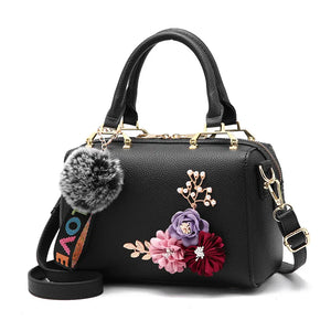 Women PU Leather Handbag Messenger Shoulder Bag with Artificial Flower ZJS01