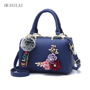 Women PU Leather Handbag Messenger Shoulder Bag with Artificial Flower ZJS01
