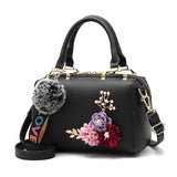 Women PU Leather Handbag Messenger Shoulder Bag with Artificial Flower ZJS01