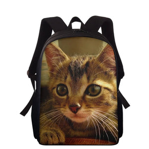 15inch 3D Cat Print Kids Backpacks School Bags for Teen Boys Girls