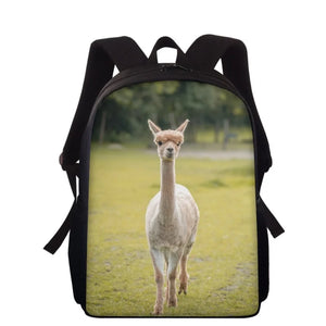 Alpaca Pattern Kids Backpack - Causal Large Travel Book Bag