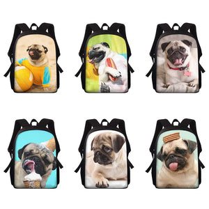 Pug Print Backpack Donuts Bookbag School Laptop Bag Teens Rucksack