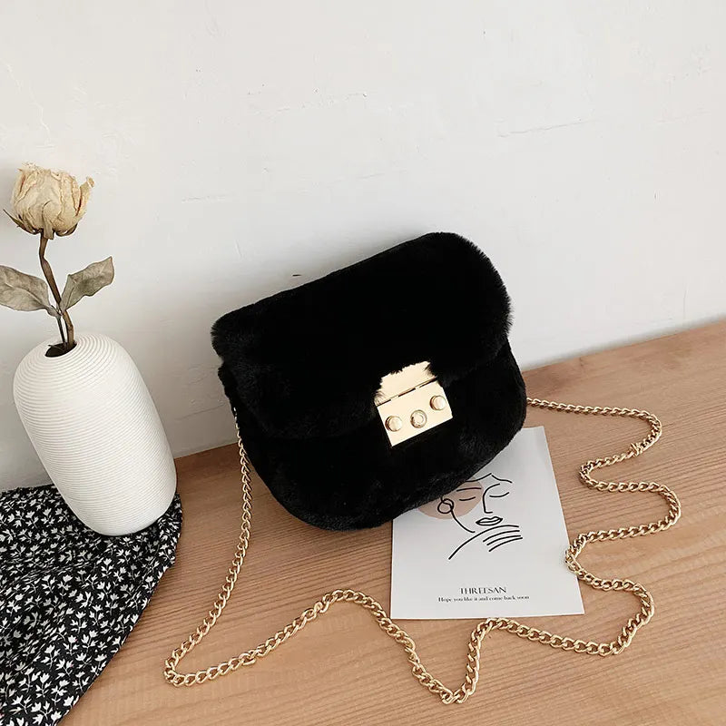 Winter Messenger Bag Metal Chain Strap Party Girl Handbag