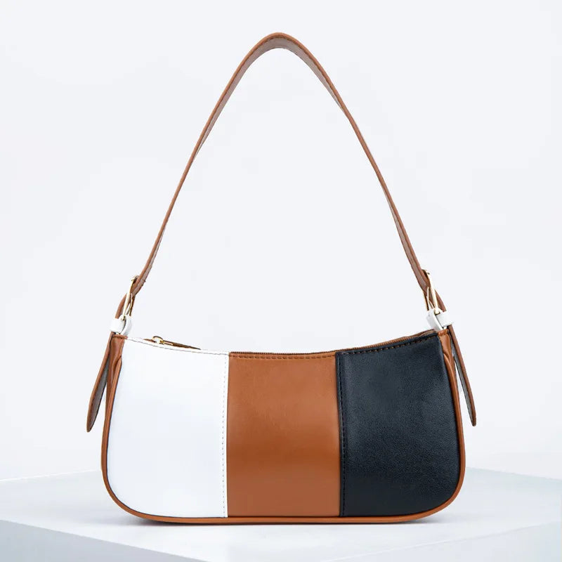 Half Moon Armpit Bags Splicing PU Leather Totes for Girl Bolso