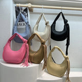 Half Moon Bag Women PU Tassel Shoulder Bag Semicircle Handbags