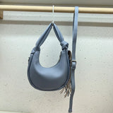 Half Moon Bag Women PU Tassel Shoulder Bag Semicircle Handbags