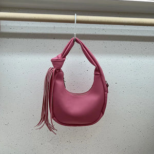 Half Moon Bag Women PU Tassel Shoulder Bag Semicircle Handbags