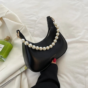 Half-Moon Small PU Leather Crossbody Bag For Women Chain Armpit Shoulder Handbag