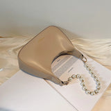 Half-Moon Small PU Leather Crossbody Bag For Women Chain Armpit Shoulder Handbag