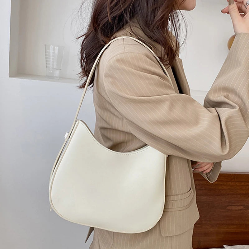 Half-Moon Shoulder Bag Vintage Solid Armpit Shoulder Bag Portable Handbag Totes
