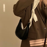 Half Moon Shoulder Bag Knot Strap Handbag Zipper PU Leather