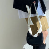 Half Moon Shoulder Bag Knot Strap Handbag Zipper PU Leather