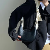 Half Moon Shoulder Bag Knot Strap Handbag Zipper PU Leather