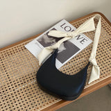 Half Moon Shoulder Bag Knot Strap Handbag Zipper PU Leather