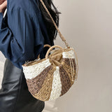 Half Moon Straw Bag Woven Crossbody Bohemian Rattan Bag