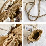 Half Moon Straw Bag Woven Crossbody Bohemian Rattan Bag