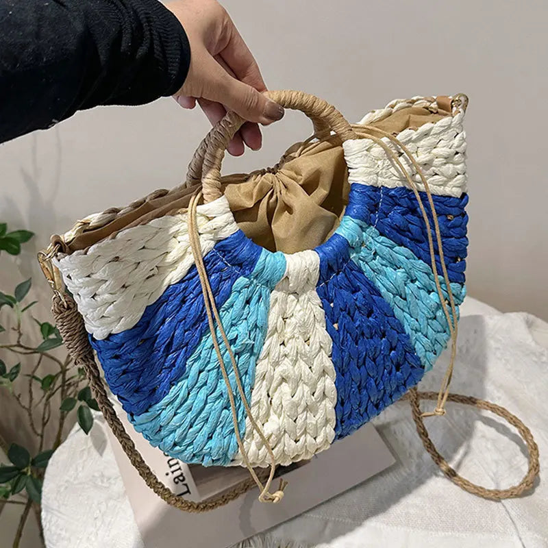 Half Moon Straw Bag Woven Crossbody Bohemian Rattan Bag