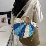Half Moon Straw Bag Woven Crossbody Bohemian Rattan Bag