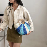 Half Moon Straw Bag Woven Crossbody Bohemian Rattan Bag