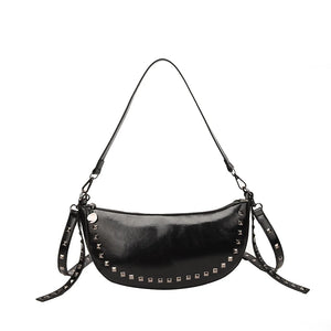 Women's Leather One Shoulder Bag Rivet Handbag Ladies Crossbody Bag