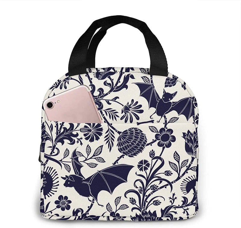 Halloween Bat Flower Insulated Lunch Bag Tote Cooler for Women
