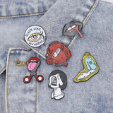 Halloween Enamel Pins Eye Pocket Watch Tongue Lip Coat Face Brooches