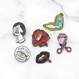 Halloween Enamel Pins Eye Pocket Watch Tongue Lip Coat Face Brooches