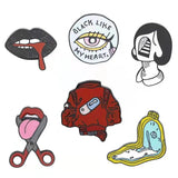 Halloween Enamel Pins Eye Pocket Watch Tongue Lip Coat Face Brooches