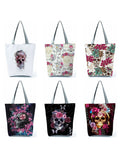 Halloween Floral Skull Print Handbags Eco Reusable Shopping Bags