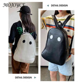 Funny Halloween Ghost College Backpack PU Leather Student Knapsack
