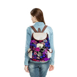 Floral Skull Print Backpack High Capacity Book Bag Women Drawstring Bags