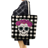 Floral Skull Print Handbag Eco Reusable Shopping Bag Large Capacity