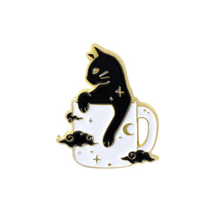 Ghost Cats Enamel Pins Kitten in Mug Cup Brooches Girls Jewelry