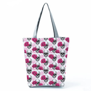 Halloween Gift Skull Floral Print Handbags Eco Reusable Shopping Bags