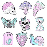 Halloween Pink Tombstone Snail Enamel Lapel Pins Brooches